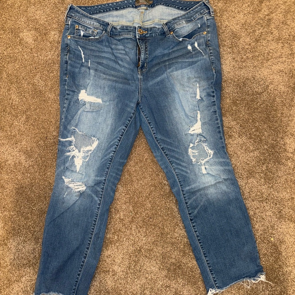Torrid Blue Distressed Ankle Cropped Jeans